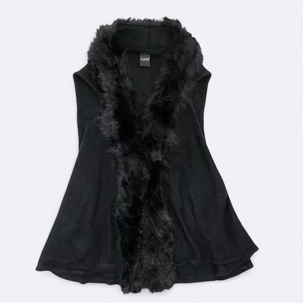 SURELL Womens Faux Fur Open Vest, Black, One Size NWT Great for Fall/Winter